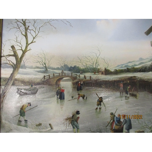 240 - Max Brandrett (Max the Forger) - a Dutch style winter scene with ice skater on the river, a windmill... 