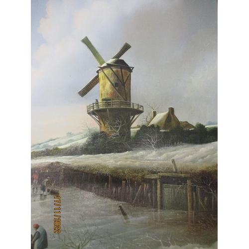 240 - Max Brandrett (Max the Forger) - a Dutch style winter scene with ice skater on the river, a windmill... 