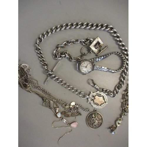 34 - Mixed jewellery to include a ladies manual wind wristwatch together with a silver pocket watch chain... 