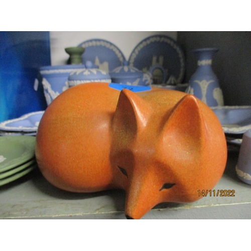 72 - Lisa Larson, K Studios for Gustavsburg - a Swedish pottery model of a curled up sleeping fox, marks ... 