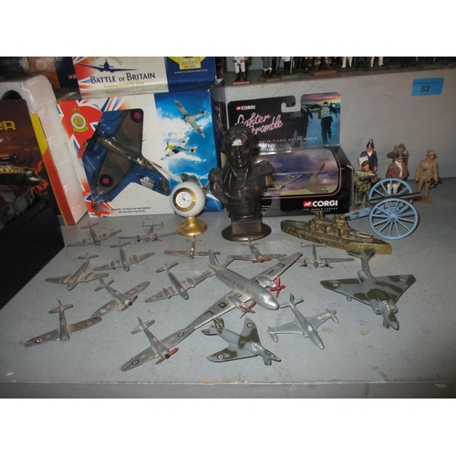 82 - A mixed lot of model soldiers, boxed Aviation archive model planes, Dinky Toys model planes, and oth... 