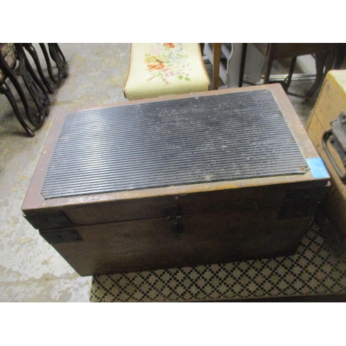 84 - A wooden box containing various items for upholstery, and a vintage wooden 'Shoe Shine' box with rop... 