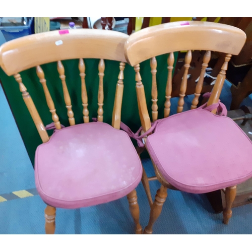 210 - A pair of beech kitchen chairs together with a folding card table having a green felt top
Location: ... 