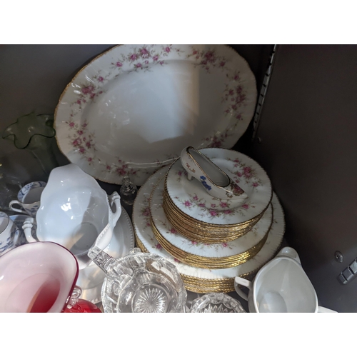 18 - A mixed lot of ceramics to include Paragon Victoriana Rose part dinner set, mixed honey jars, stonew... 