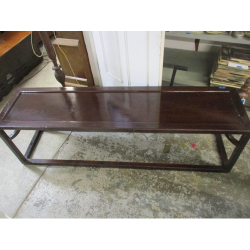 422 - A hardwood long coffee table on square legs and stretchers 46.5cm x 160cm x 40.5cm Location:A2B/FOYE... 