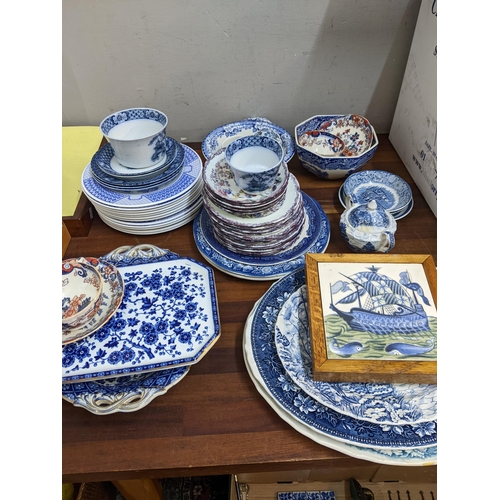 428 - 19th century and later ceramics to include teaware, plates, blue and white tableware, a reproduction... 