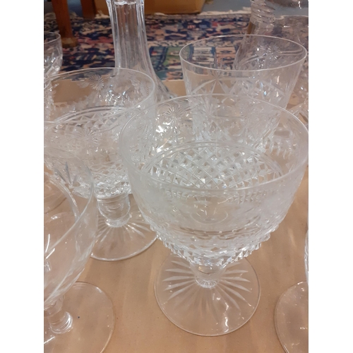 429 - A 19th century rummer and mixed 20th century glassware, mainly champagne saucers, to include Stuart ... 