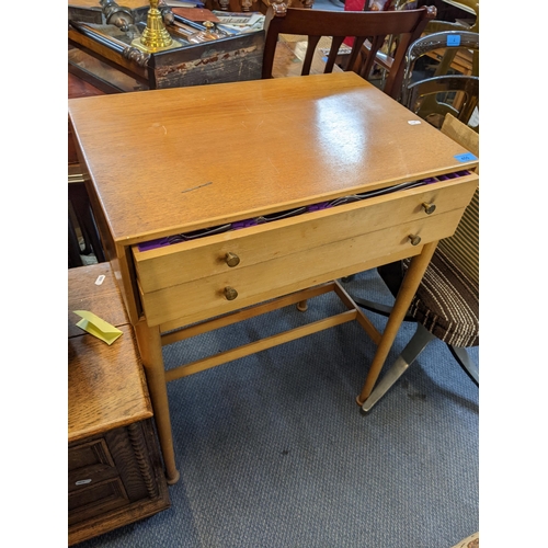 455 - A mid 20th century light oak two-drawer canteen table with Walker & Hall cutlery 
Location:A3F