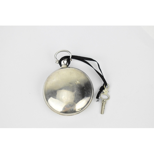 100 - An early 19th century silver full hunter pocket watch having a white enamel dial A/F, with blued han... 