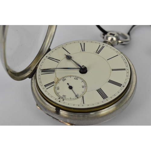 103 - A late 19th silver open faced pocket watch having a white enamel dial, signed, with blued hands, Rom... 