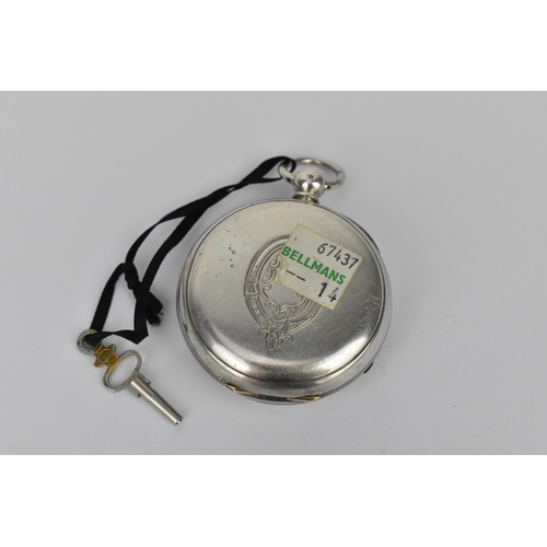 103 - A late 19th silver open faced pocket watch having a white enamel dial, signed, with blued hands, Rom... 