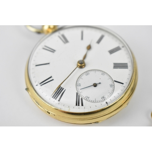 108 - A Victorian 18ct gold open faced pocket watch having a white enamel dial, with gilt hands, Roman num... 