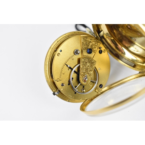 108 - A Victorian 18ct gold open faced pocket watch having a white enamel dial, with gilt hands, Roman num... 