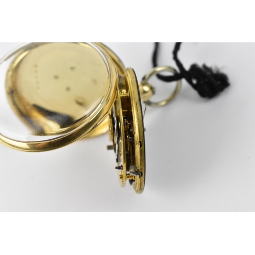 108 - A Victorian 18ct gold open faced pocket watch having a white enamel dial, with gilt hands, Roman num... 