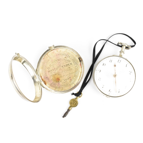 109 - A George III silver pair cased pocket watch having a white enamel dial A/F, with gilt hands and Arab... 