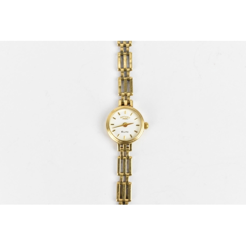 112 - A Rotary Elite quartz, ladies 9ct gold wristwatch having a white dial with baton markers, 9ct gold b... 