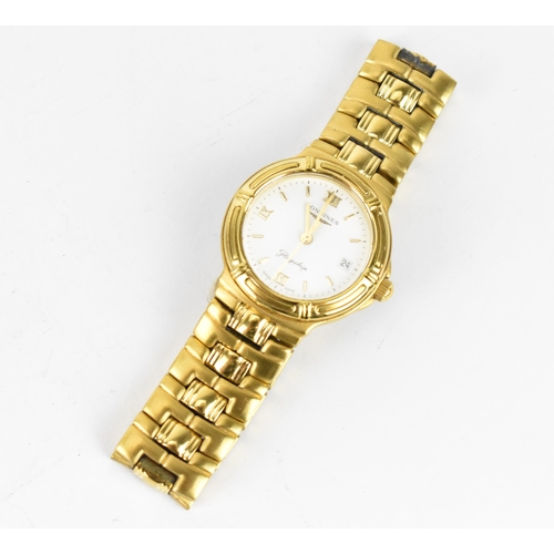 14 - A Longines quartz, ladies gold plated wristwatch having a white enamel dial signed Longines Flagship... 