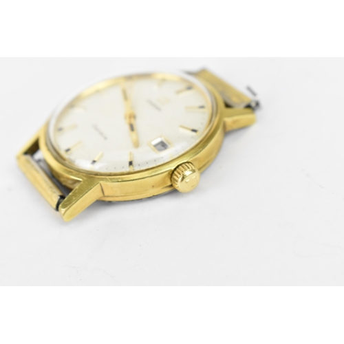 16 - An Omega Geneve, gents gold plated wristwatch, having a silvered dial with centre seconds and baton ... 