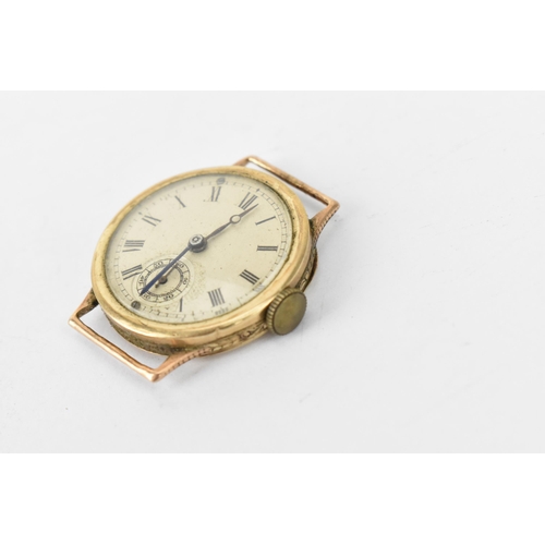 24 - A manual wind, boys size 9ct gold wristwatch having a silvered dial with Roman numerals, blued hands... 