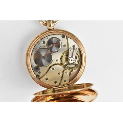 27 - An early 20th century 9ct gold, open faced pocket watch having a white enamel dial, signed J.W.Benso... 