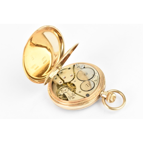 27 - An early 20th century 9ct gold, open faced pocket watch having a white enamel dial, signed J.W.Benso... 