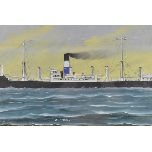 289 - An early 20th century maritime watercolour painting of the 'SS Murillo', in service with Lamport and... 