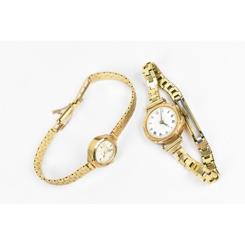 32 - Two manual wind, ladies 9ct gold wrist watches to include a Rotary watch having a silvered dial with... 