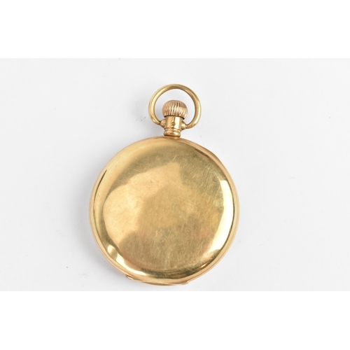 35 - An early 20th century Waltham 9ct gold, open faced pocket watch having a white enamel dial, signed W... 