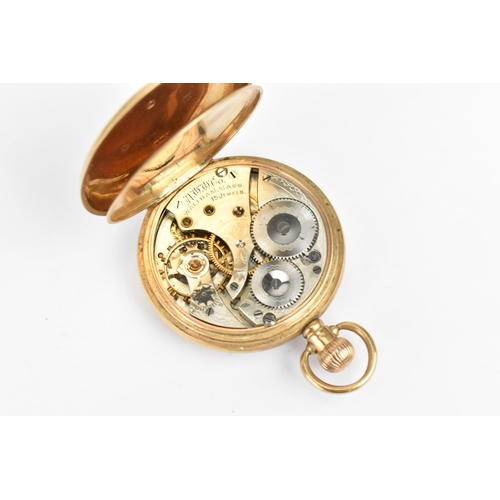 35 - An early 20th century Waltham 9ct gold, open faced pocket watch having a white enamel dial, signed W... 