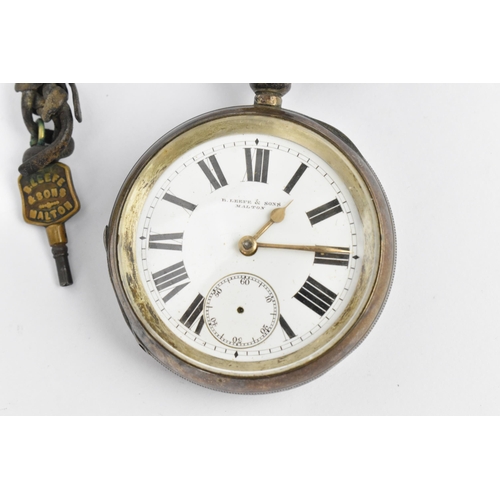 37 - A late 19th century Waltham silver cased open faced pocket watch having a white enamel dial, with gi... 