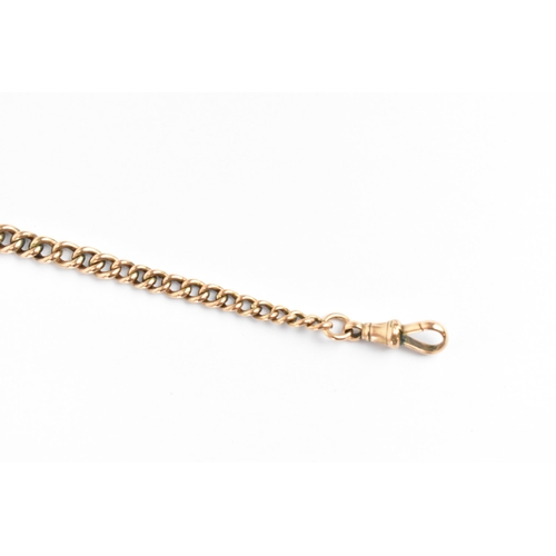 47 - A 9ct rose gold curb link pocket watch chain having a T-bar and two dog clips, 41cm long, 15.7 grams... 