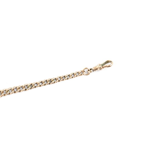 47 - A 9ct rose gold curb link pocket watch chain having a T-bar and two dog clips, 41cm long, 15.7 grams... 