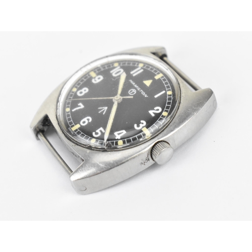 5 - A Hamilton W10 Military issue manual wind, gents stainless steel wristwatch, circa 1975, having a bl... 