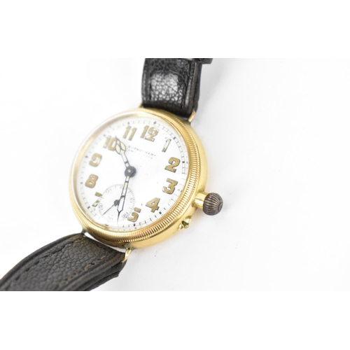 51 - An early 20th century Rotherhams manual wind, gents, yellow metal borgel cased trench wristwatch, th... 