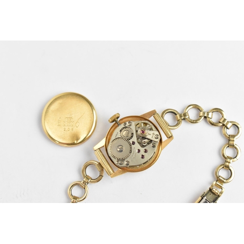 6 - A Carronade manual wind, ladies 9ct gold cased wristwatch having a gilt dial with Arabic numerals on... 