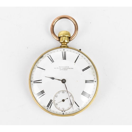 7 - An early 20th century Bennett yellow metal, open faced pocket watch having a white enamel dial A/F, ... 