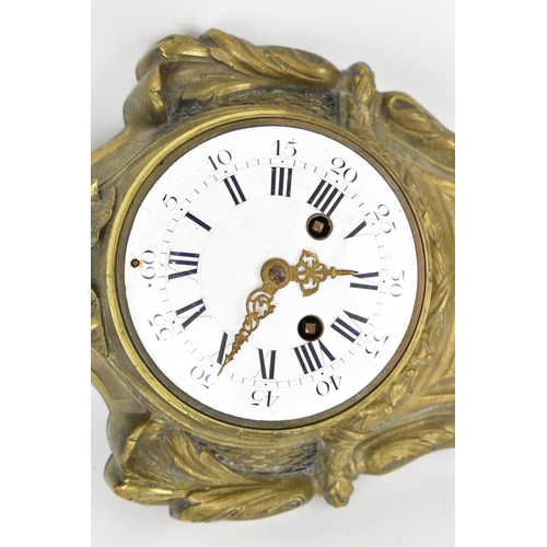 97 - A 19th century French gilt metal Louis XV style wall hanging clock, the case having a torch finial a... 