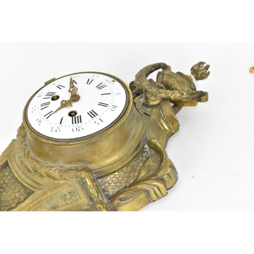 97 - A 19th century French gilt metal Louis XV style wall hanging clock, the case having a torch finial a... 