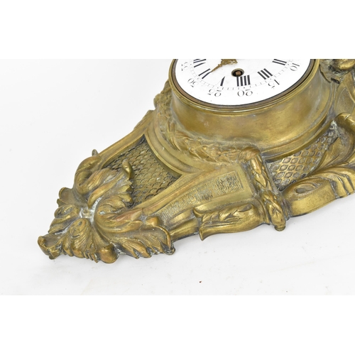 97 - A 19th century French gilt metal Louis XV style wall hanging clock, the case having a torch finial a... 