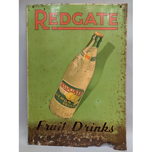 100 - A vintage lithographed tinplate advertising sign for Redgate lemon squash, 69cm high x 48cm wide
Loc... 