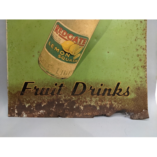 100 - A vintage lithographed tinplate advertising sign for Redgate lemon squash, 69cm high x 48cm wide
Loc... 