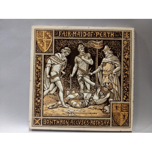 115 - A Minton tile depicting a scene from Sir Walter Scott's novel 'The Fair Maid of Perth; Chapter XXIII... 