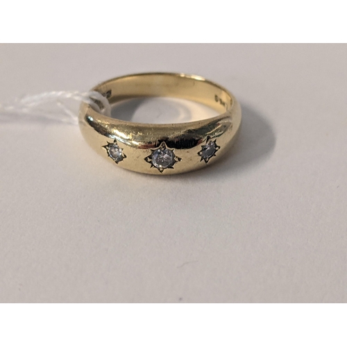 36 - A 9ct gold gypsy style ring, set with three diamonds, 5.2g
Location: RING