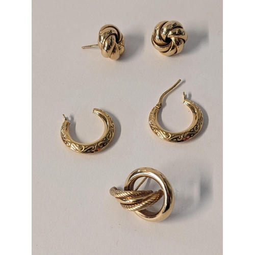 37 - 9ct gold earrings comprising two pairs and a single, 4.8g
Location: CAB3