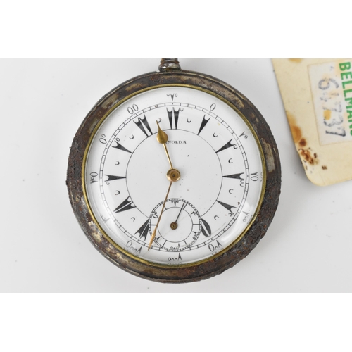 110 - A circa 1900 keyless wind open faced pocket watch having a white enamel dial, baton markers, subsidi... 