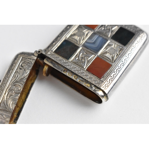 170 - A George V silver and hardstone vesta case by Joseph Cook & Son, Birmingham 1918, in the Scottish st... 