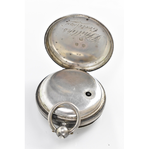 69 - An 19th century silver cased, open faced pocket watch having a white enamel dial, signed 'The Farrin... 