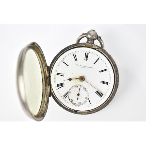 69 - An 19th century silver cased, open faced pocket watch having a white enamel dial, signed 'The Farrin... 