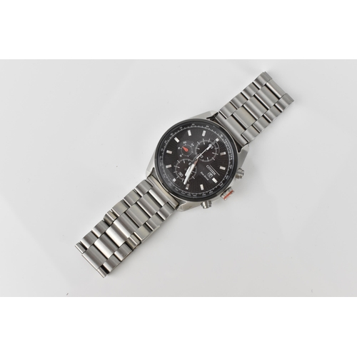 70 - A Citizen Eco-Drive, chronograph, gents, stainless steel wristwatch, having a black dial with subsid... 