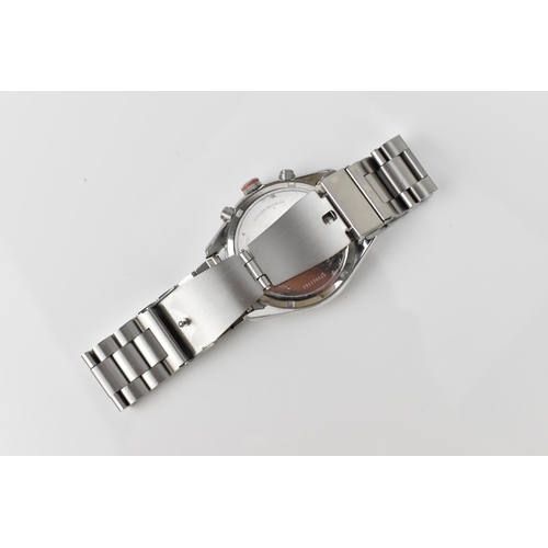 70 - A Citizen Eco-Drive, chronograph, gents, stainless steel wristwatch, having a black dial with subsid... 